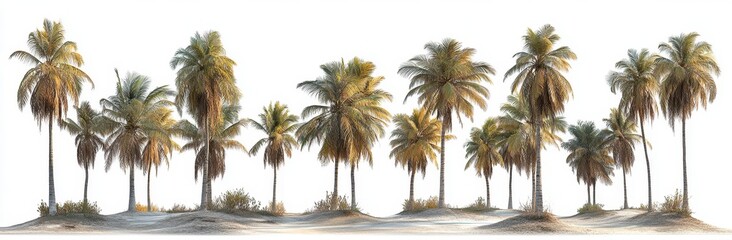 Lush Tropical Palm Trees with Green Leaves on Sandy Landscape