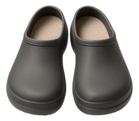 Textured grey rubber garden clogs with a soft insole