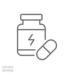 Fototapeta premium Sports nutrition icon. Simple outline style. Fitness supplement, Sport, container, gym, energy, training, healthy, workout, protein concept. Thin line symbol. Vector isolated design editable stroke