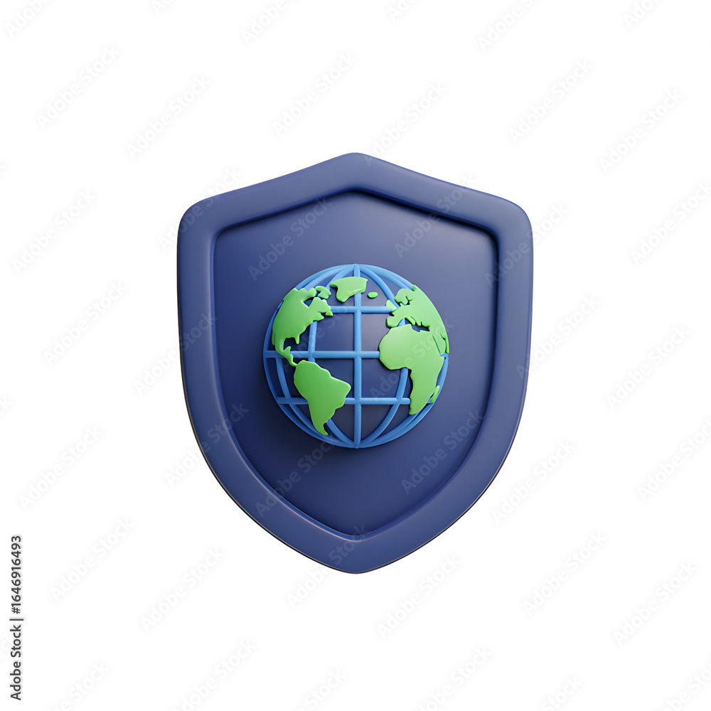 Aufkleber global security and data protection concept with a world globe inside a shield, isolated.