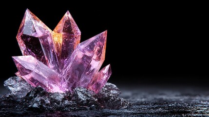 Obraz premium Pink and Orange Crystal Cluster on Dark Background