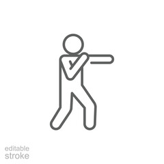 Punching person icon. Simple outline style. Boxing, hand, fitness, sport, character, energy, training, person, boxing athlete concept. Thin line symbol. Vector isolated design editable stroke