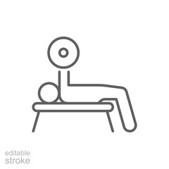 Bench Press icon. Simple outline style. Athlete holds a barbell, bodybuilding, sports equipment, strength training, gym and sport concept. Thin line symbol. Vector isolated design editable stroke