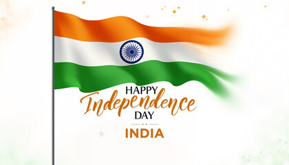 India Independence Day illustration with waving flag and festive typography