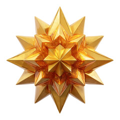 Golden Star Shape with Sharp Points on Transparent Background