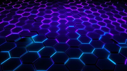 Hexagonal Illuminated Abstraction: A mesmerizing visual experience, illuminated with vibrant neon lights, composed of interconnected hexagonal patterns, creating a futuristic and dynamic design.