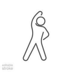 Exercise routine and fitness icon. Simple outline style. Stretching, physical, warm, activity, exercise, aerobic, gym, training concept. Thin line symbol. Vector isolated design editable stroke