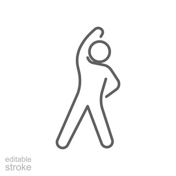 Exercise routine and fitness icon. Simple outline style. Stretching, physical, warm, activity, exercise, aerobic, gym, training concept. Thin line symbol. Vector isolated design editable stroke