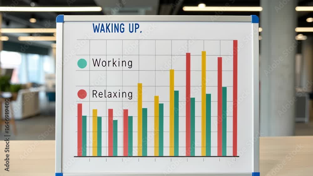 Poster waking up chart vibrant comparison of office productivity and relaxing activities with engaging data