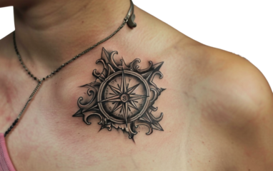 Bold and Elegant Compass Rose Tattoo Concept for Chest Placement Isolated on Transparent Background
