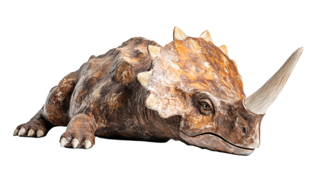 Triceratops dinosaur sleeping cutout on transparent background premium PNG.

