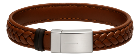 Adjustable leather bracelet with braided detailing and metal clasp