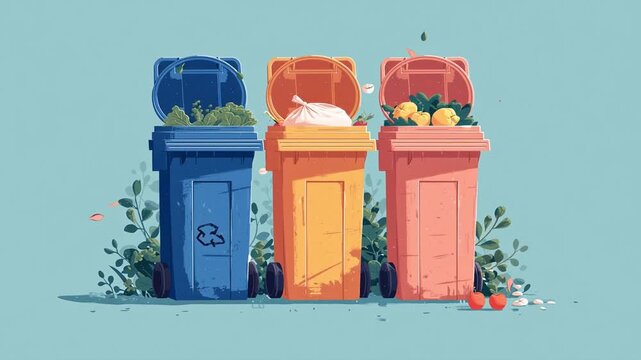 Colorful Recycling and Waste Bins Illustration &ndash; Eco-Friendly Waste Management and Sustainability Concept
