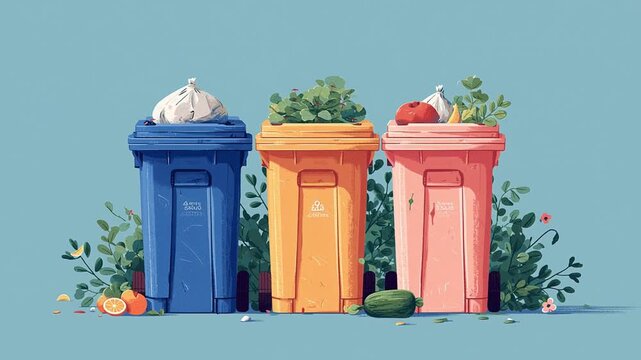 Colorful Recycling and Waste Bins Illustration &ndash; Eco-Friendly Waste Management and Sustainability Concept