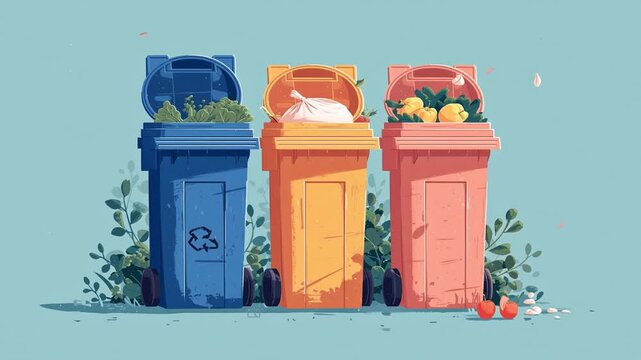 Colorful Recycling and Waste Bins Illustration &ndash; Eco-Friendly Waste Management and Sustainability Concept