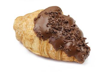 Chocolate glazed croissant bun isolated on white background