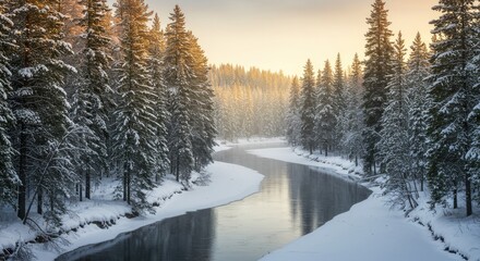 Fototapeta premium Winter wonderland river scene
