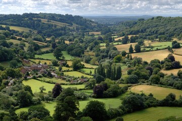 Obraz premium High-angle view of rolling hills, valleys, and fields