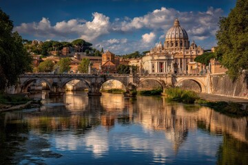 Roman cityscape reflects in river