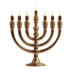 Elegant Menorah with Candles Isolated on Transparent Background