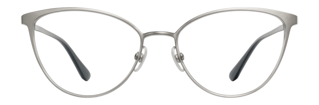 Sleek cat-eye eyeglasses with thin metal frames and minimalist design