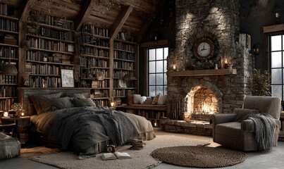 DORMITORIO RÚSTICO ACOGEDOR CON CHIMENEA