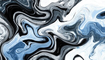 Abstract swirling marble design in shades of black, gray, and blue