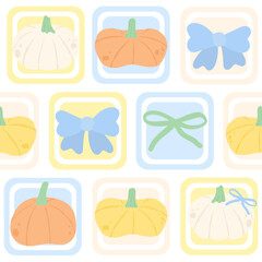 Cute pastel pumpkin and bow seamless pattern