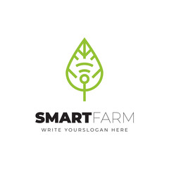 Minimalist Smart Farm Logo with Leaf Graphic