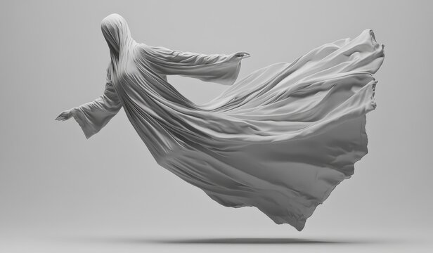 Ethereal Figure Draped in Flowing Fabric, Surreal Fashion Concept