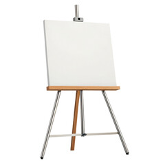Modern Wooden and Metal Easel with Blank Canvas isolated on White Background