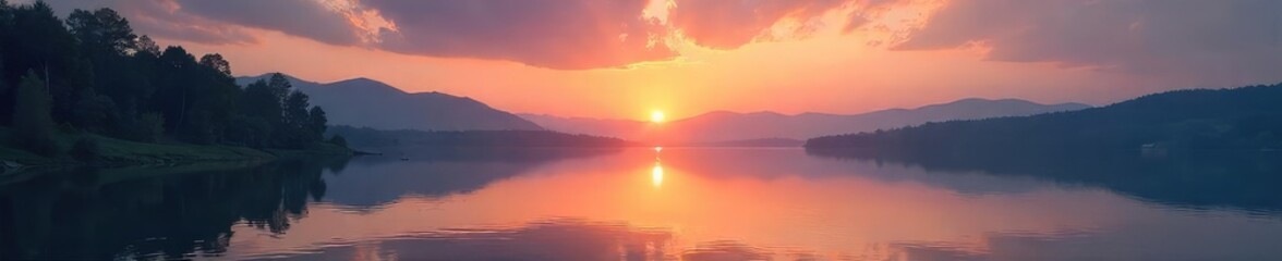 Fototapeta premium Serene Sunrise over Tranquil Lake Peaceful Meditation and Prayer Background