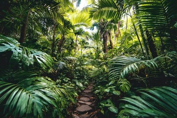 Lush jungle path through vibrant foliage