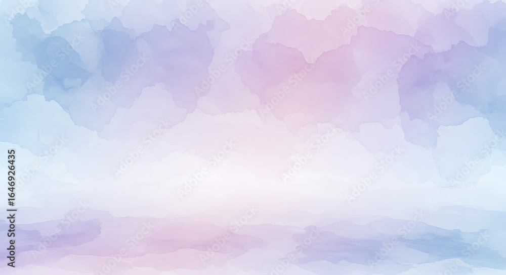 Aufkleber an abstract watercolor background in colorful bokeh with bright, fluffy white clouds floating in a b