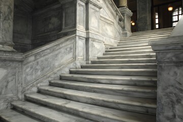 Fototapeta premium Elegant marble staircase ascending in a grand building.