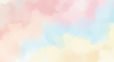 Delicate abstract watercolor background with a soft blend of pastel pink, blue, and yellow colors, creating a dreamy and gentle texture