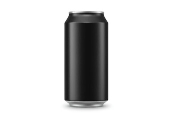 A plain tall black soda can lit to show its smooth cylindrical shape and metallic texture