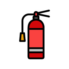 Obraz premium Red fire extinguisher with yellow nozzle isolated on transparent background