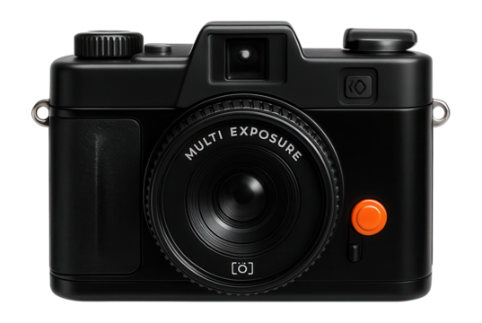 Toy film camera with a plastic lens and multiple exposure capability