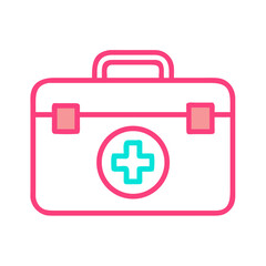 Obraz premium Modern first aid kit icon with a bright pink outline and turquoise cross symbol isolated on transparent background