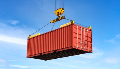 Cargo container being lifted by crane