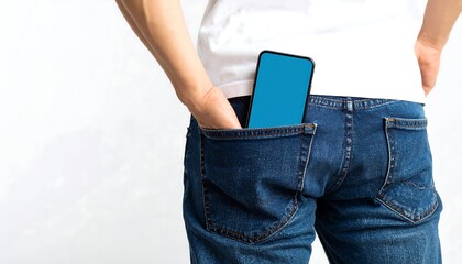 Rear view of person with phone in back jeans pocket