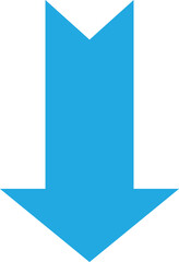 Thick solid blue download arrow with no container, vector icon for file saving, software updates, and online downloads in minimal flat style