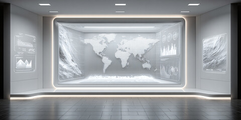 Fototapeta premium VISUALIZACIÓN HOLOGRÁFICA MINIMALISTA: MAPA MUNDIAL ABSTRACTO