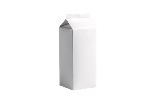 White milk carton with triangular top displaying typical dairy packaging design and clean appearance, isolated on a transparent background