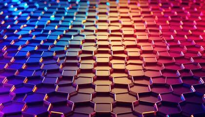 Fototapeta premium Geometric Patterned Surface with Repeating Hexagonal Shapes and a Vibrant Gradient of Blue and Red Hues