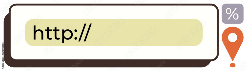 Poster search bar with http text, percentage symbol, and alert location marker showing error. ideal for int