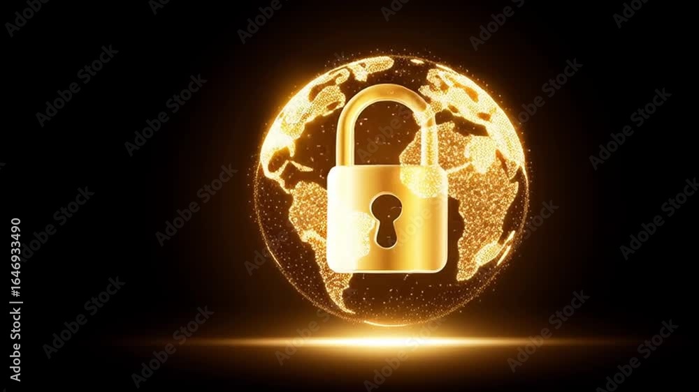 Aufkleber cybersecurity concept featuring glowing golden padlock securing global network globe symbolizing int