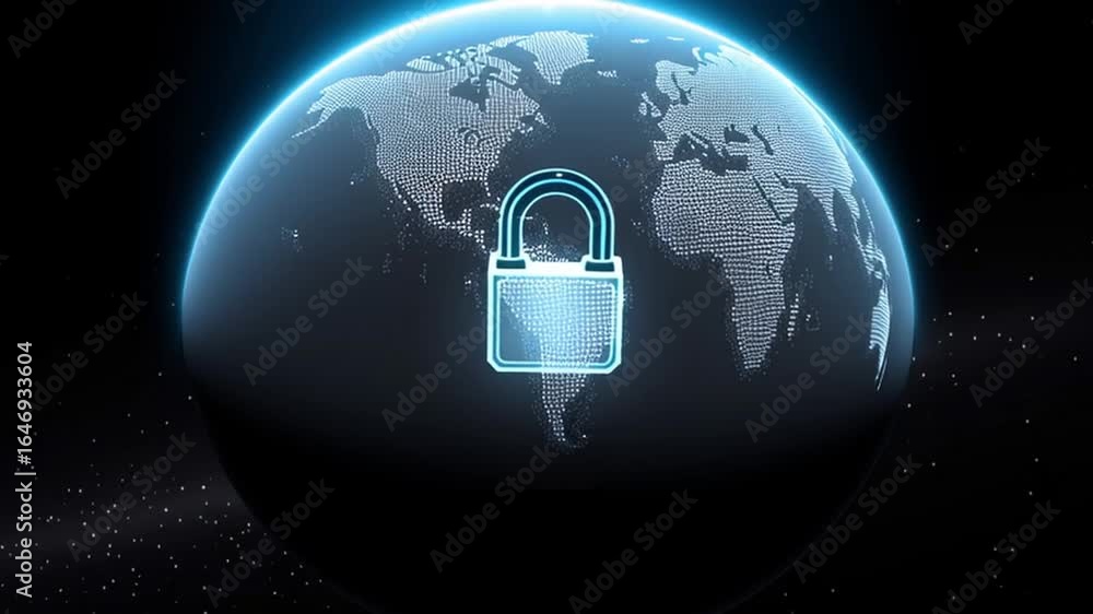 Aufkleber cybersecurity concept featuring global network and internet security symbolized by glowing digital l