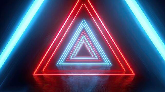 Neon triangle tunnel, vibrant colors